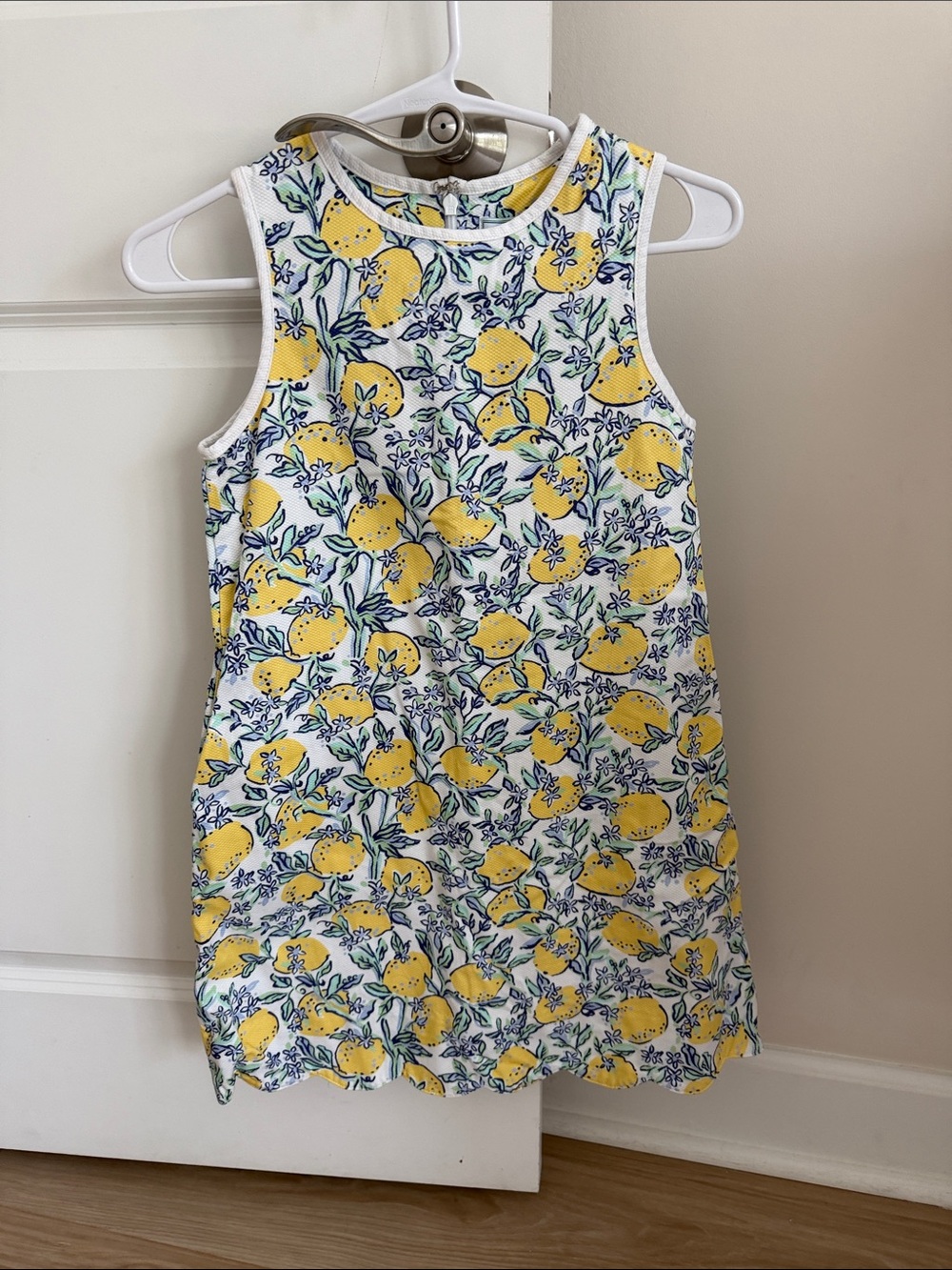 Classic Prep Sleeveless Lemon-Print Dress in White and Yellow